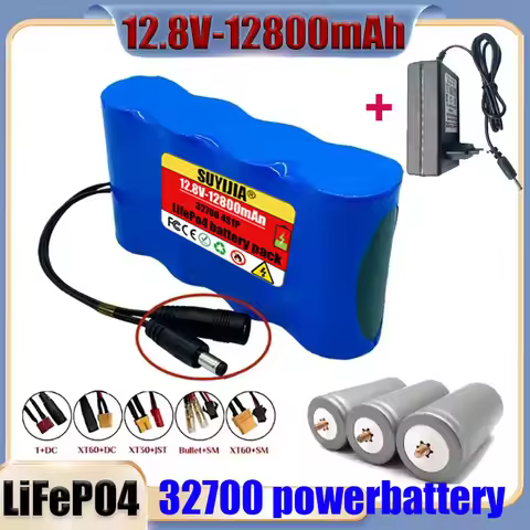 32700 12V LiFePO4 Power Lithium Battery Pack 12.8Ah 4S1P Built-in BMS 40A Balanced Electric Boat12V 