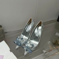 ระดับเพดานใหม่ 24 Jimmy รองเท้าส้นสูงคริสตัลของแท้ หนัง Big Bottom Fairy Tale Cinderella Shoes รองเท