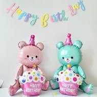 4D Bear Foil Balloon Baby Birthday Photo Props Cartoon Aluminum Film Balloons Happy Birthday Party B