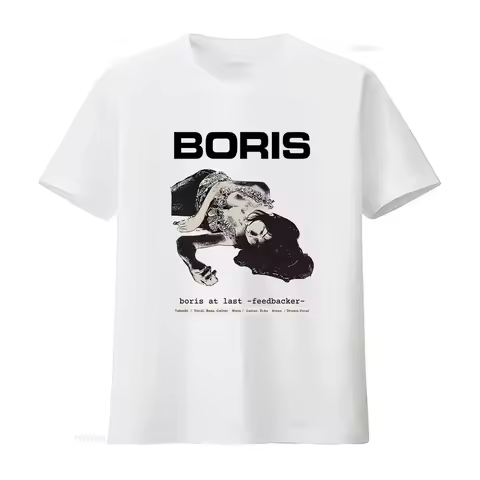 Boris At Last Feedbacker Psychedelic Rock Noise Band T shirt for vintage Washed Versatile Unisex gra