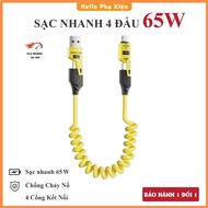 XO 4in1 charging cord, 4-lead fast charging cord - 65W. Metal cable spring charging cable. 4 in 1 ch
