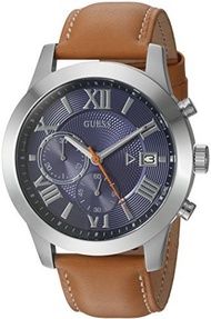 GUESS Men s Stainless Steel Leather Casual Watch, Color: Brown (Model: U0669G3)