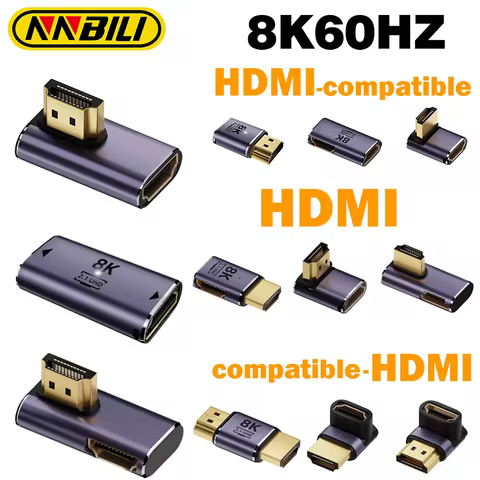 NNBILI HDMI 2.1 Adapter HDMI to HDMI 2.1 Elbow/Straight Converter 48Gbps 8K@60Hz 4K@120Hz for HDTV P