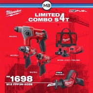 MILWAUKEE COMBO SET HAMMER DRILL HACKZALL (M12 CH +M12 FPD + M12 FID-0 +M12STUBBY) FREE 1X MYSTERY GIFT FPP3N
