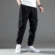 1pc Men's Loose-Fit Black Cargo Pants, Summer Style With Cuffed Hem, Stylish And Versatile Sports Tr