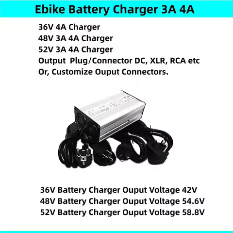 36V 48V 52V 2.5A 3A 4A Ebike Battery Charger Fast Charge Li-ion Battery Charger DC output 42v 54.6v 