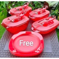 Classy Crystaline Tupperware : 1set 4pcs Bowl + 4 Laddle + free Plate 6pcs