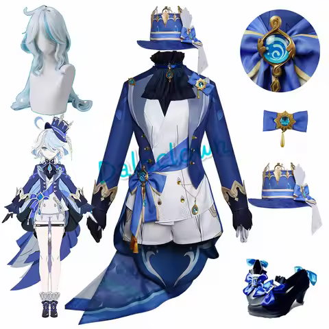 GenshinImpact Focalors Furina Cosplay Costume Focalors Cosplay Dress Wig Shoes Hat Lovely Suit Furin