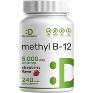DEAL SUPPLEMENT Methyl B-12 Vitamins 5000 mcg, 240 Chewable Tablets | Active Form - Strawberry Flavo