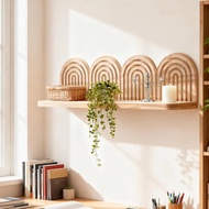 [ ]Boho Bohemian Wooden Floating Shelves for Bathroom Bookshelf Storage Shelf for Bedroom Nursery Fa