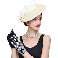 Fascinators Pillbox หมวกงานแต่งงานผู้หญิงฟาง Fedora วินเทจสุภาพสตรีคริสตจักรชุด Sinamay ฐานดาร์บี้หมวกสีดำสีขาว