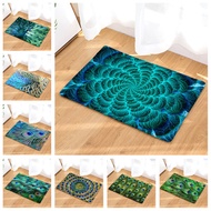 Feather Printed Flannel Entrance Doormat Peacock Pattern Non Slip Bathroom Carpet Kitchen Mat Home Decorative Living Roo