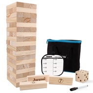 54 Pieces Giant Tumble Tower Blocks Game Giant Wood Stacking Game with 1 Dice Set Canvas Bag for Adu