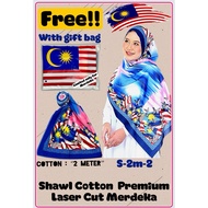 Farah Collections Shawl Cotton Premium Laser Cut Merdeka S-2m-11 Dengan Beg Hadiah Khas Untuk Muslim