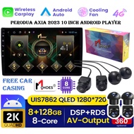 MONDES PERODUA AXIA D74A 2023 2K Q-LED CAR ANDROID PLAYER WITH 360 CAMERA (10"/8GB RAM 128GB CARPLAY