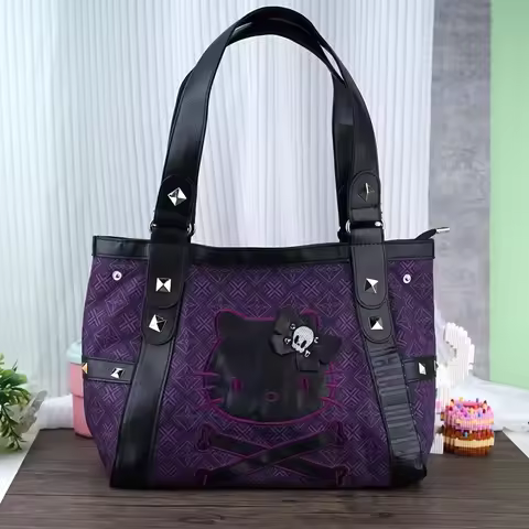 Sanrio Hello Kitty Vintage Purple Handbag Y2K Gothic Style For Women Y2K Hot Girl Handbag Trend Tote