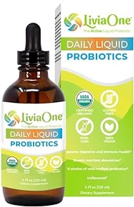 LiviaOne Daily Liquid Probiotics, USDA-Certified Organic Probiotics, Allergen- and Gluten-Free Vegan Probiotic for Women and Men, Non-GMO and Raw, 4 Ounces