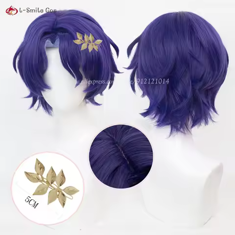 Anime HSR Dr. Ratio Cosplay Wig 35cm Blue Purple Highlights Dr Veritas Ratio Intelligentsia Guild He