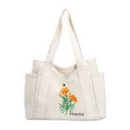Fashionable Customized name white Zipper Canvas bag Canvas Bag Tote Bag Custom Bag Printing Canvas B