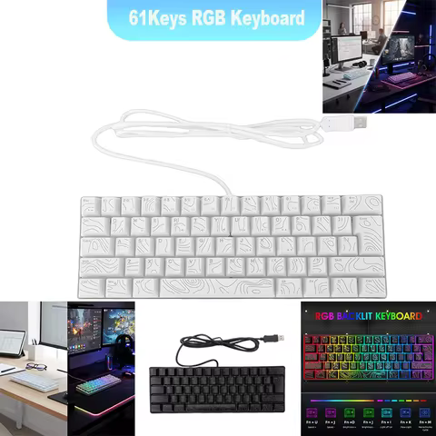 60% Gaming Keyboard 61 Key RGB Gaming Keyboard Mechanical RGB Backlit Ergonomic Design Wired Keyboar
