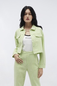 ESP เสื้อแจ็คเก็ตทรงครอปลายกราฟิก ผู้หญิง สีเขียว | Graphic Cropped Jacket | 5786