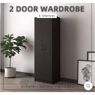 2 Door Wardrobe Solid Board With 5 Shelves