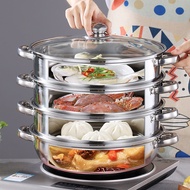 26-32cm Steamer Pot Set with Lid 201-Grade Stainless Steel Home Multifunction Double Steamer Cookware Kitchen  / Gas furnace Steamboat Induction Hotpot /  steamer double-layer three-layer thick steamer soup pot large steamer induction cooker gas stove