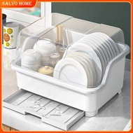 Salvo Kitchen Dish Rack With Cover Dishware Storage Box Plate Bowl Spoon Chopsticks drying Drainage 