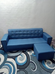 Blue Fabric Sofa + Stool L186cm x W70cm x H80cm