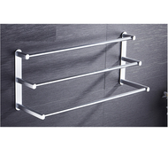 全城熱賣 - 毛巾桿免打孔衛生間加長浴室壁掛毛巾架廁所廚房太空鋁（太空鋁毛巾桿三桿亮砂款61cm(免打孔安裝)）
