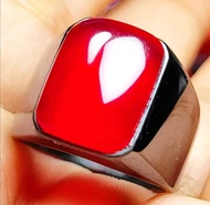 Cincin Batu Akik Asli Natural Red Baron Pacitan Kotak Ring Titanium Anti Karat Anti Luntur