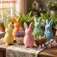 LUNASYNC Flocked Rabbit Figures, with Bow Plush Easter Bunny Statue, Spring Decor Solid Color Foam 3