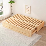 Bed Frame Foldable Solid Wood Single Bed Family Small Apartment Extendable Sliding Scalable Bed Jihu