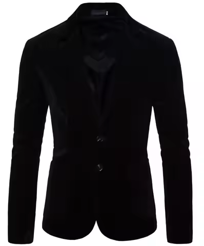Men High Quality Business Suit Jackets Man Slim Fit Black Corduroy Notch Lapel Two Buttons Blazers M