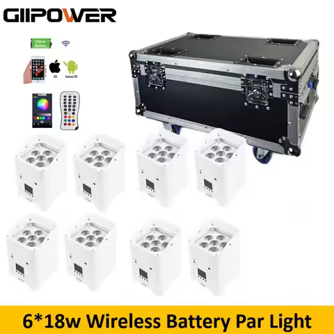 8pcs With Charge case Battery Wireless DMX Wifi Remote Control Wedding Uplight 6x18w RGBWAUV 6in1 Le