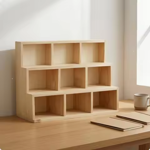 Trapezoidal Desk Organizer Pine Wood Wood Wooden Cubby Organizer 9-Cube Bookshelf Broad Base Office