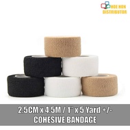 Sport Cohesive Bandage 2.5cmx4.5m 1 Inch Adhesive+Elastic Multipurpose Injury Support Pet Pembalut K