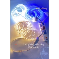 Đèn led 3 hàng siêu sáng chớp nháy nhiều chế độ kèm nguồn