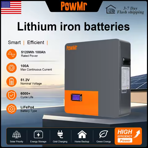 PowMr 5KWH LiFePo4 Battery 48V 100AH Max 100A Charging Current 6000 Cycles Energy Storage Battery Bu