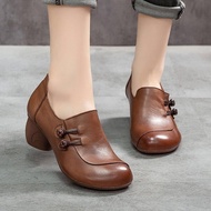 ZAZA รองเท้าผู้หญิงสไตล์อังกฤษรองเท้าหนังวัวส้นหนาชุดลำลองย้อนยุครองเท้าสำหรับผู้หญิง
