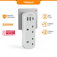 TESSAN Extension Plug with USB+Type C,Vertical Multi Plug Power Extension Adapter USB Charger
