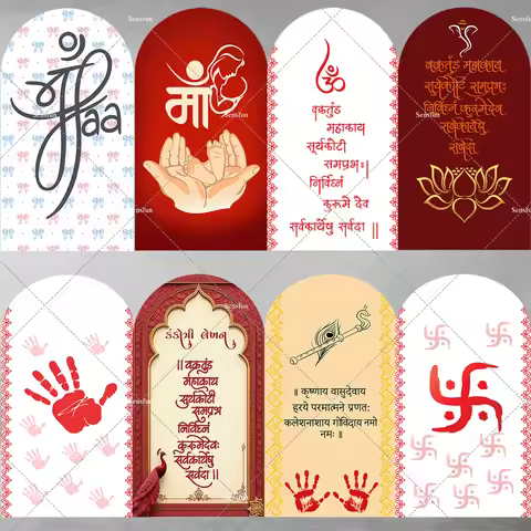 Traditional Indian Maa Theme Arch Backdrop Cover Baby Shower Godh Bharai Ganesh Red Kids Birthday Pa