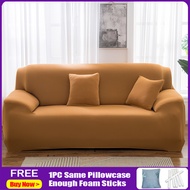 Camel Sofa Cover Stretchable Universal L Type L Shape Sofa Cover Set Armless Sofa Seat Cover Couch Cover Sala Set Cover Elastic Sofa Cover Set Cover for Sofa 1/2/3 Seater with Free Pillowcase Foam Stick