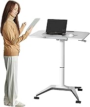 YVYKFZD Mobile Lectern Podium Stand, Height Adjustable Podium Pulpits, Portable Laptop Church Pulpit with Wheels, PVC Panel + Alloy Base, Sit Stand Lectern Desk (Color : White)