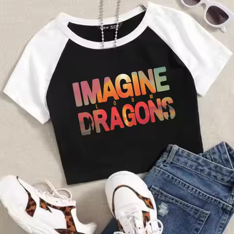Imagine Dragons Loom Tour 2025 Crop Tops T-Shirt Women Girls Fashion O-Neck Short Sleeves Fans Gift 