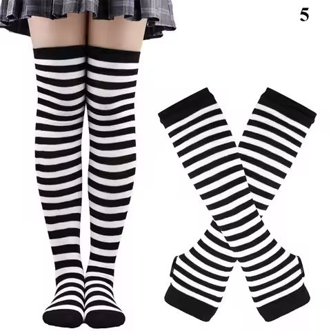 Striped Over Knee High Socks Set For Women Girls Stocking Arm Sleeve Long Socks Christmas Thick Glov