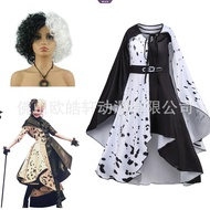 Loyal Dog Black and White Witch Cruella Cosplay Costume Cruella Halloween Performance Costume [BL]