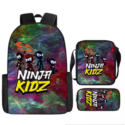 NINJA KIDZ 3-Pcs Set Child School Backpack with Shoulder Bag Pencil Bags School Bags for Boys Girls 