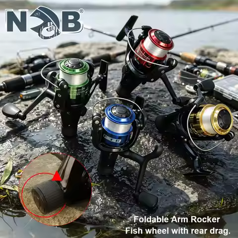 NGB Rear Drag Spinning Fishing Reel FK3000 12BB 5.2:1 Foldable Arm With Fish Alarm Clicker Metal Spo