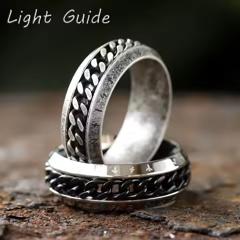 2024 NEW viking rune Titanium Steel Rotatable Chain Couple Ring Jewelry Fashion 8mm Fidget Spinner R